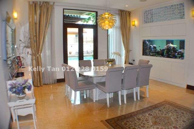 Dining hall with built in salt water aquarium.