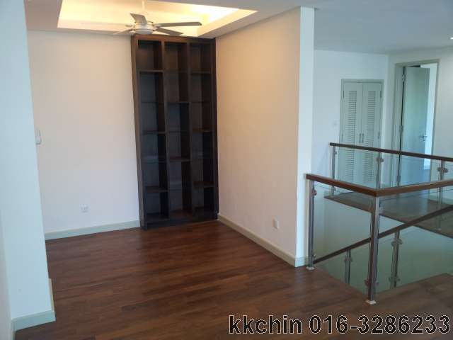 bookshelf and wodden floor upper level hall