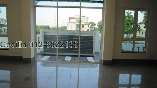from main hall, water feature outside