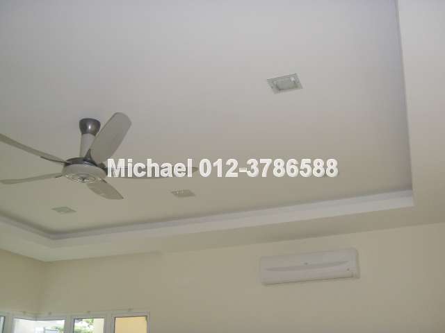 Plastered ceiling at hall with fans, light
