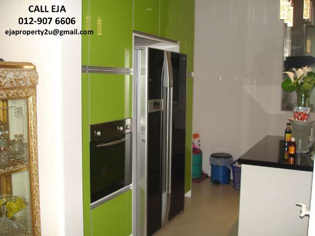 Kitchen area with nice cabinet,