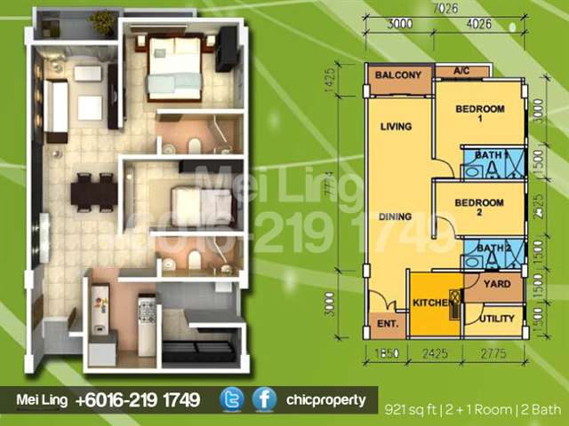 Floor Plan 921 sq ft